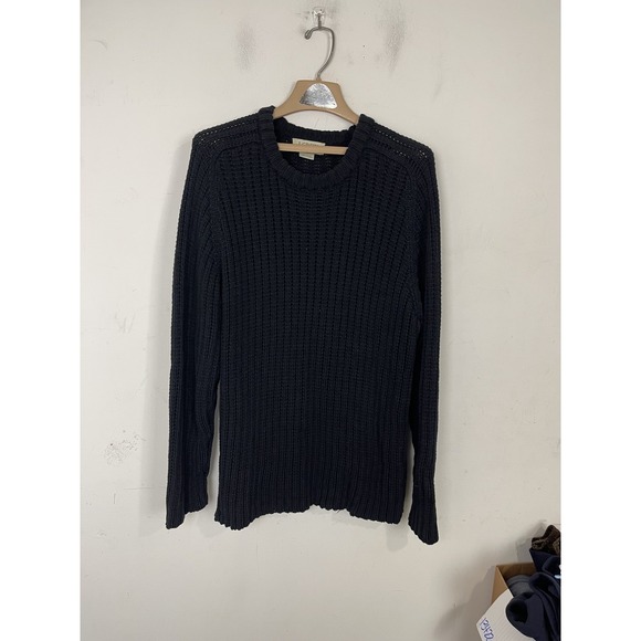 J Crew Mens Sweater XL Navy Blue Fisherman Cotton Heavyweight Knit Nautical